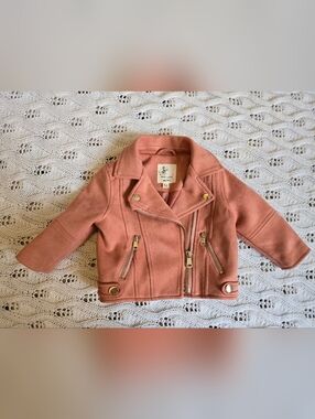 River Island Mini Girls' Pink Suede-Look Moto Jacket
